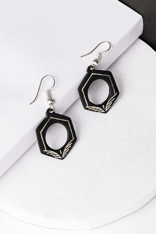 Whe Handmade Bidri Pure Silver Inlay Geometric Dangler