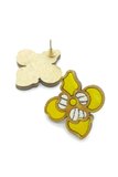 WHE Bloom Leaf Motif Repurposed Fabric and Wood Yellow Stud