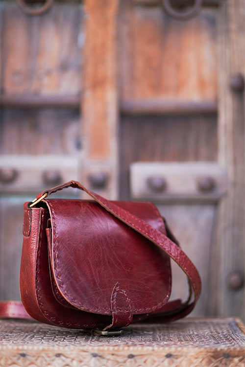 Vintage, Hade Made Saddlebag Style Leather Purse with Matching