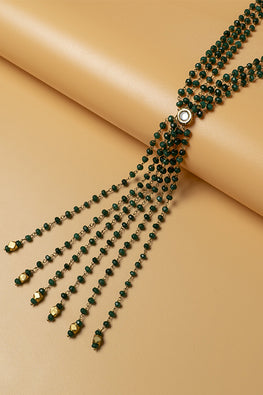 Whe Green Dyed Semi-precious Quartz Stone Lariat Necklace