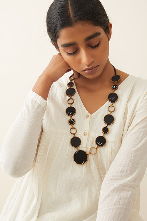 Black and Brown Unity Repurposed fabric and wood necklace