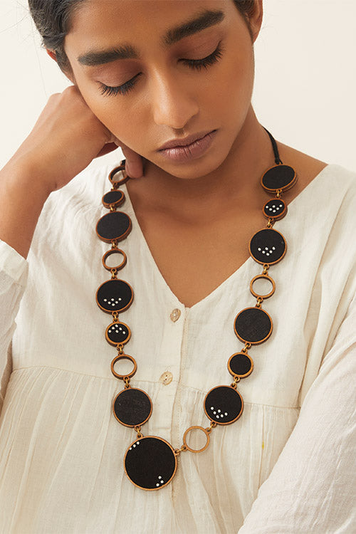 Black and Brown Unity Repurposed fabric and wood necklace