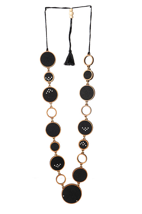 Black and Brown Unity Repurposed fabric and wood necklace