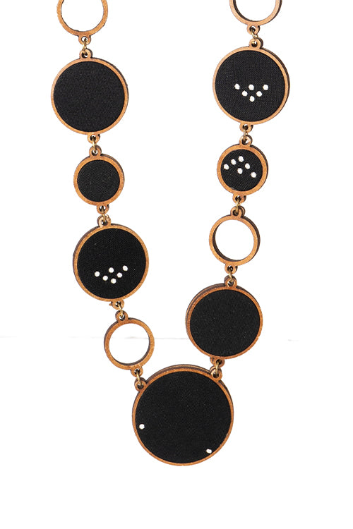 Black and Brown Unity Repurposed fabric and wood necklace