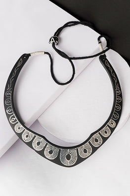 Whe Handmade Bidri Pure Silver Inlay Thoran Choker Necklace
