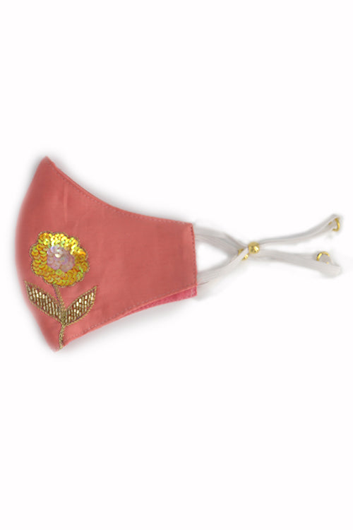 Peach Festive Hand-embroidered Mask