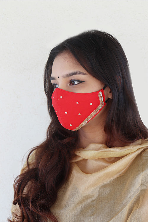 Yellow & Red Festive Hand-embroidered Mask Combo