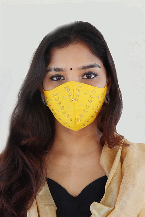 Yellow & Red Festive Hand-embroidered Mask Combo