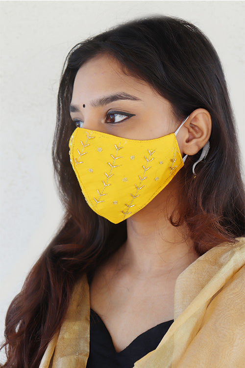 Yellow & Red Festive Hand-embroidered Mask Combo