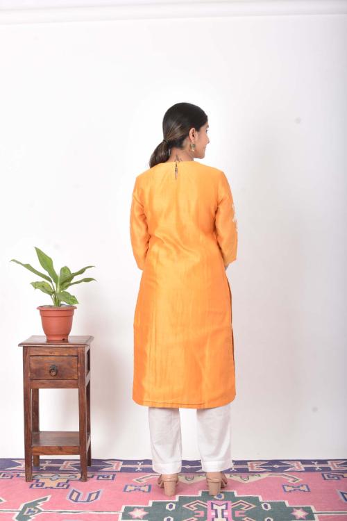 Urmul 'champa' Hand Embroidered mustard chanderi kurta