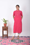 Urmul Gulshan Pink Handloom Chinese Collar Kurta For Women Online