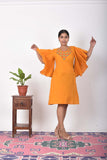 Urmul Dandelion Ochre Embroidered Handloom Cotton Dress For Women Online