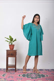 Urmul Regal Green Embroidered Handloom Cotton Short Dress For Women 