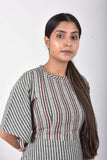Urmul Pihu Grey Embroidered Handloom Cotton Short Dress For Women 