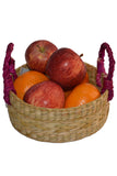 Dharini Kauna Round Basket Small (Natural-Fuchsia)