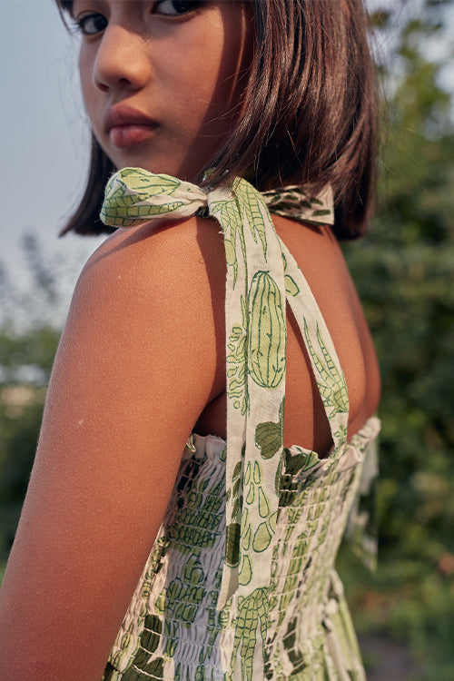 Okhai 'Girl' Hand Block Print Pure Cotton Sleeveless Kids Dress