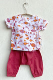 Whitewater Kids Unisex Organic Koi Red Angrakha Top With Red Pants