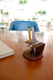 'Kirgiti's' Brown Vegan Leather and Dabu Print Canvas Multi Stripes Pen Holder