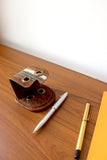 'Kirgiti's' Brown Vegan Leather and Dabu Print Canvas Multi Stripes Pen Holder