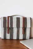 'Kirgiti's' Brown Vegan Leather and Dabu Print Canvas Multi Stripes Laptop Sleeve - 13"