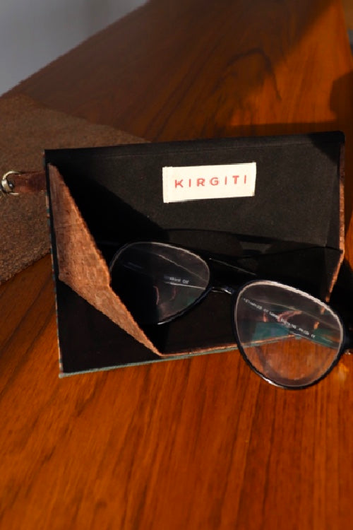 Kirgiti's Foldable Checkered Green Dabu printed and cork Specs Case