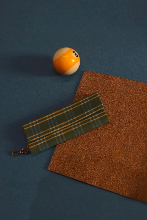 Kirgiti's Foldable Checkered Green Dabu printed and cork Specs Case