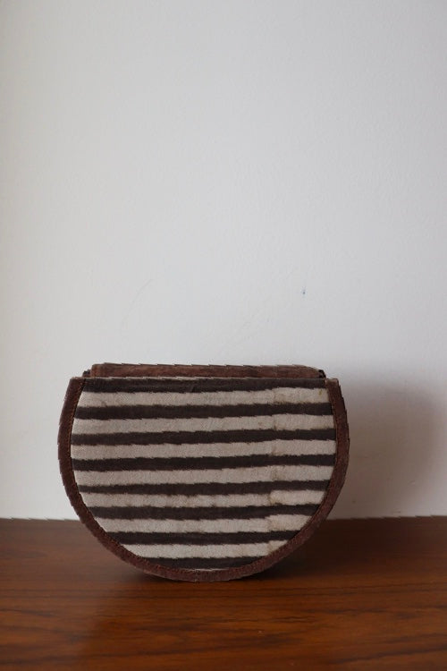 Kirgiti's Brown Striped Dabu Print And Vegan Leather Moon Sling