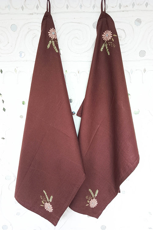 Okhai 'Al Dente' Pure Cotton Hand Embroidered Kitchen Towels