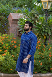 Blue Pathani Ikkat Weave Cotton Kurta For Men