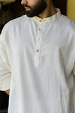 Off-White Full Sleeve Long Cotton Kurta For Men Online