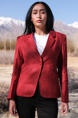Redberry Red Linen Cotton Blazer For Women Online