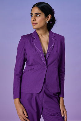 Visionary Pure Cotton Hand Embroidered Purple Blazer For Women Online