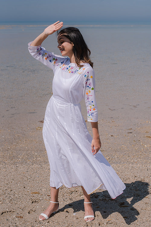 Okhai 'Crescent' Embroidered Cotton Dress | Rescue
