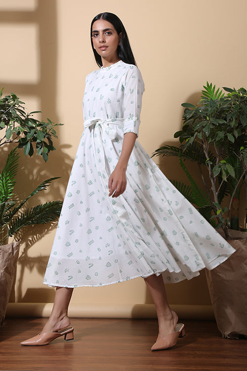 Okhai 'Cacti Garden' Hand Block Printed Pure Cotton Dress | Rescue