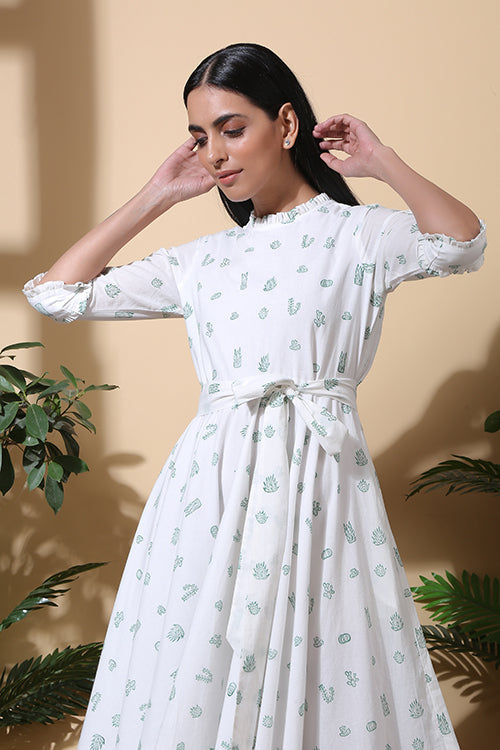 Okhai 'Cacti Garden' Hand Block Printed Pure Cotton Dress | Rescue