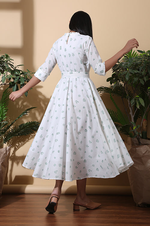 Okhai 'Cacti Garden' Hand Block Printed Pure Cotton Dress | Rescue