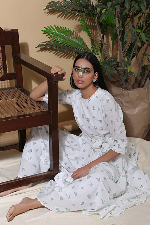 Okhai Cacti Garden Hand Block Printed Pure Cotton Summer Dress For Women Online