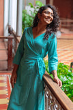 Okhai 'Aquaflora' Pure Cotton Handloom Wrap Dress