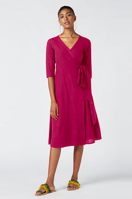 Okhai Merlot Rani Pink Pure Cotton Wrap Dress For Valentine Online