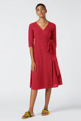 Okhai Scarlett Red Pure Cotton Wrap Dress For Valentine Online
