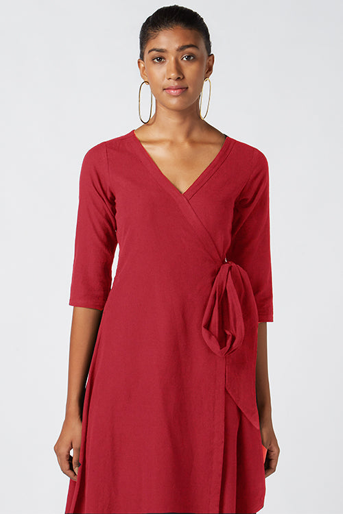Okhai Scarlett Red Pure Cotton Wrap Dress For Valentine Online