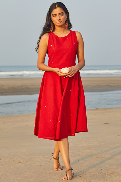Okhai 'Paramour' Mirror Work Pure Cotton Cross-Back Dress
