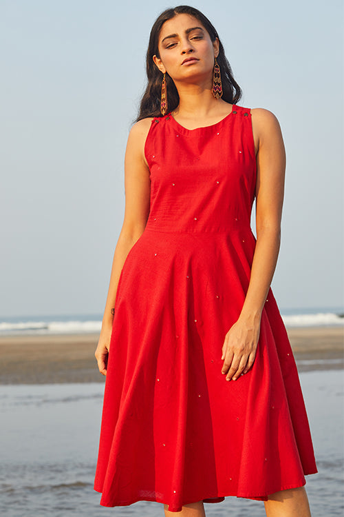 Okhai 'Paramour' Mirror Work Pure Cotton Cross-Back Dress