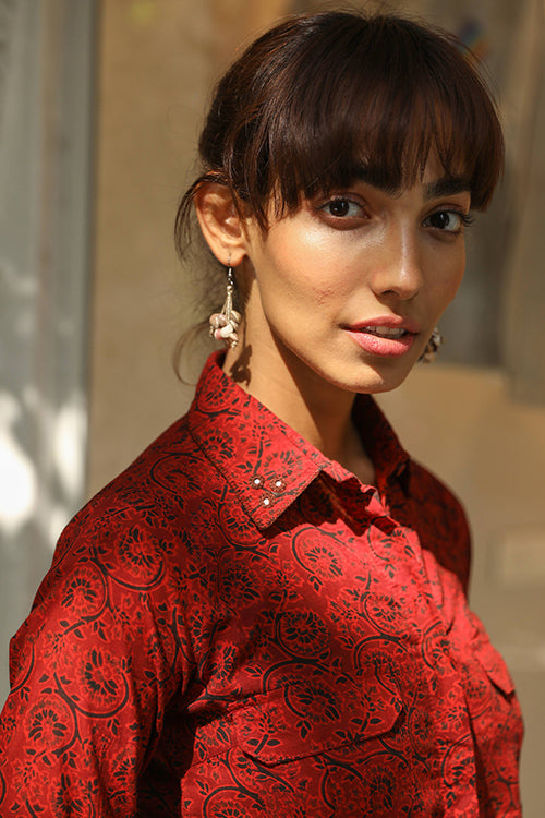 Okhai 'Red Pepper' Pure Cotton Ajrakh Shirt Dress | Rescue