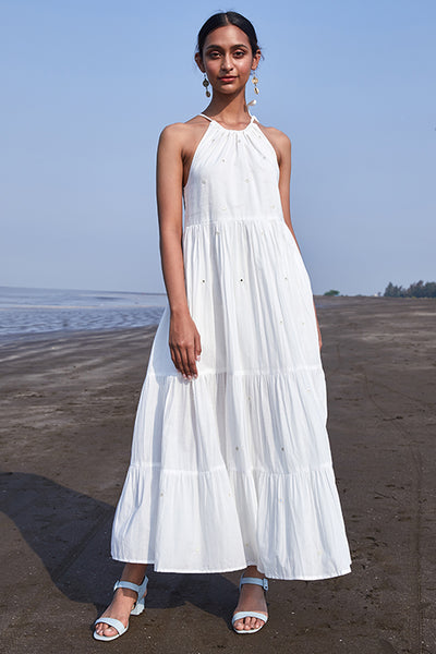Buy Okhai Ice Crystal Mirror Work White Pure Cotton Dress Online ...