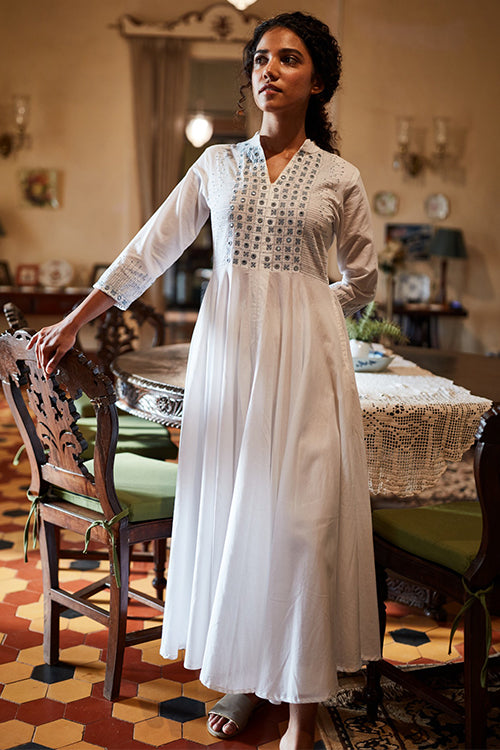 Okhai 'Ariya' Hand Embroidered Mirror Work Pure Cotton Dress | Relove