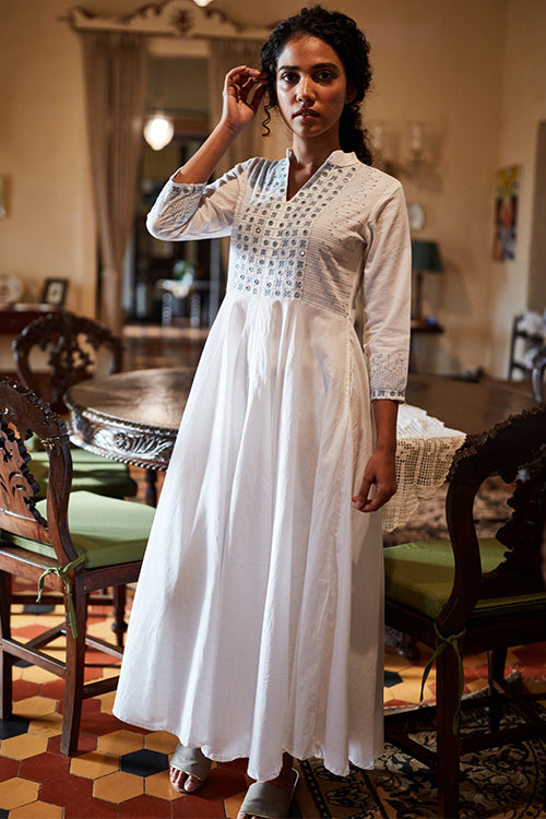 Okhai 'Ariya' Hand Embroidered Mirror Work Pure Cotton Dress