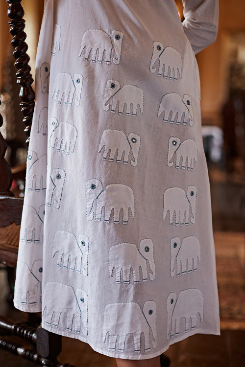 Okhai 'Ivory Tusk' Hand Embroidered Mirror Work Pure Cotton Kurta
