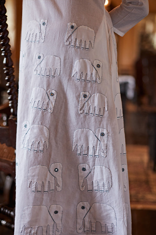 Okhai 'Ivory Tusk' Hand Embroidered Mirror Work Pure Cotton Kurta