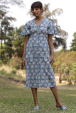 Okhai 'Flower Field' Pure Cotton Indigo Hand Block Printed Dress | Rescue